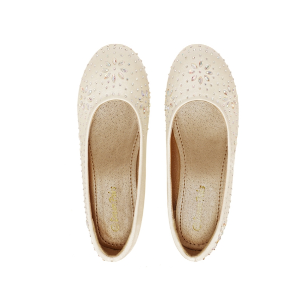 Girl's Comfortable Ballerina Flats - IVORY SATIN - 3